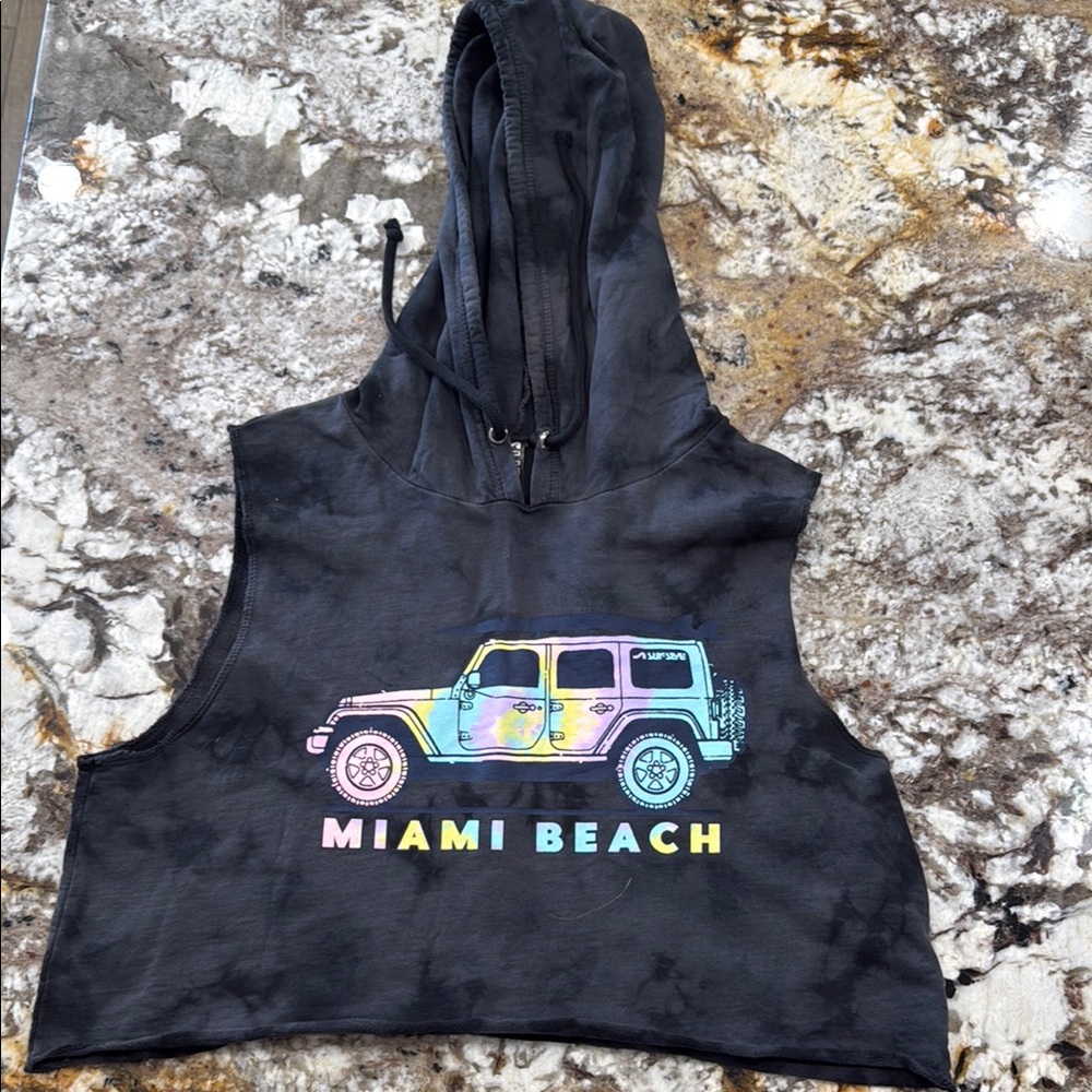 Black Miami Beach Hoodie Crop Top